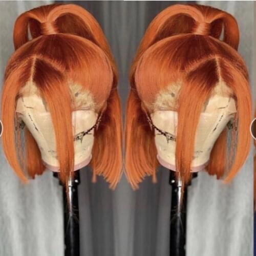 Short Hair Orange Bob Synthetic 13*4 Lace Front Wig For Black Women Middle Part Synthetic Natural Giner Orange Hair Laced Wig