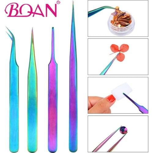 BQAN Stainless Steel Curved Straight Nipper Nail Art Rhinestones Decoration Picking Tool Eyelash Extension Eyebrow Tweezer