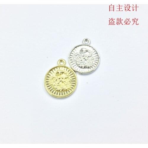 Eruifa 20pcs 15mm Pretty Snake print Coin gold/Silver plated Zinc alloy Charms Pendant Jewelry DIY Necklace 2 colors