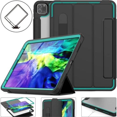 Transparent Back Smart Cover Case for iPad Pro 11 2020 with Pencil Slot and Built-in Screen Protector Shockproof Case