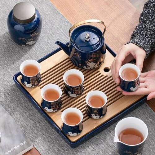 Luxury Chinese Tea Cup Set Flower Modern Ceramic Gift Portable Kung Fu Tea Set Tray Office Juego De Te Household Products DG50TS