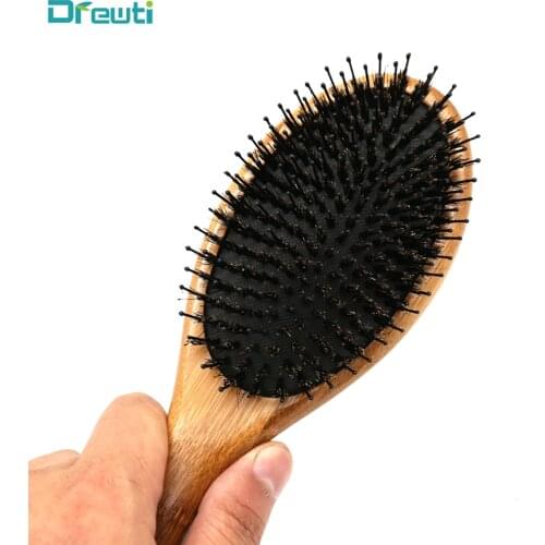 DREWTI Hair brush Natural Wild Boar Bristles Bamboo Head Massage Styling Tool Increase Hair for Women Men at Home Barbershop