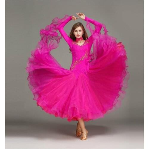 Modern Dance Skirt Lady Ballroom Dance Dress New Diamond Dancing Custome Stage Ballroom Suit Long Sleeve B-6159