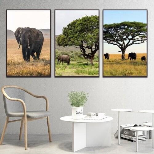 Modern Decoration Poster Animal Elephant Herd In The Grass Canvas Painting Hd Printing Home Wall Art Decoration for Bedroom