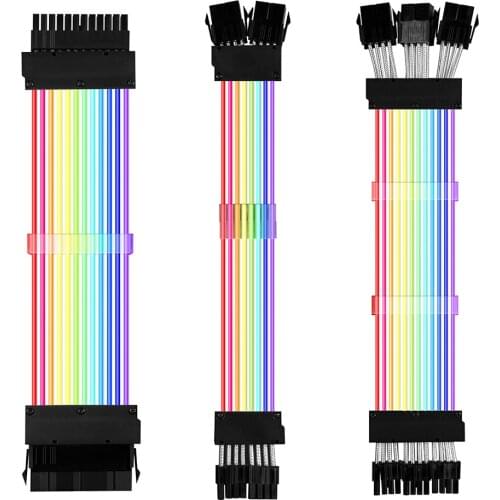 2 Gen PSU Power Supply Extension Cable RGB ATX 24Pin GPU 8Pin Triple Streamer PCI-E 6+2P Dual Rainbow Cord PC Case Decoration