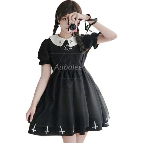 Japanese Harajuku Street Fashion Kawaii Lolita Dress Women Gothic Black Summer Sweet Soft Sister Tulle Dress
