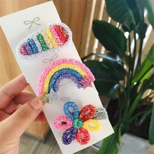 10pcs/lot Fashion Rainbow Glitter Flower Sparkly Hair Clip for Princess Girls Hairpin Children Kids BB Clip Hair Accessories