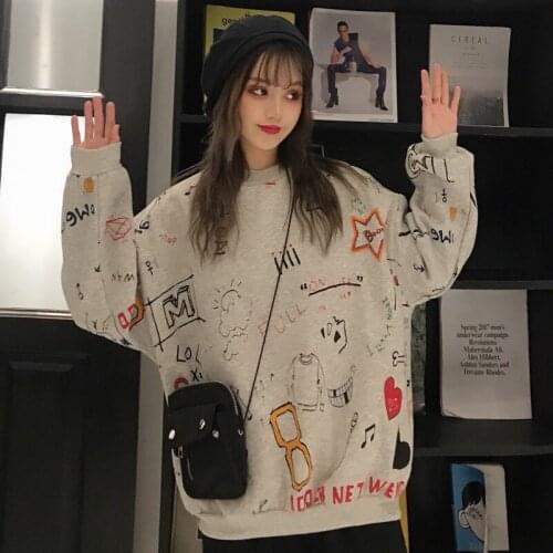 Spring And Autumn WomenS Clothing Hoodie Girls Street Harajuku Hip Hop Soft Sweatshirt Ladies Print Loose Casual Hoodie New