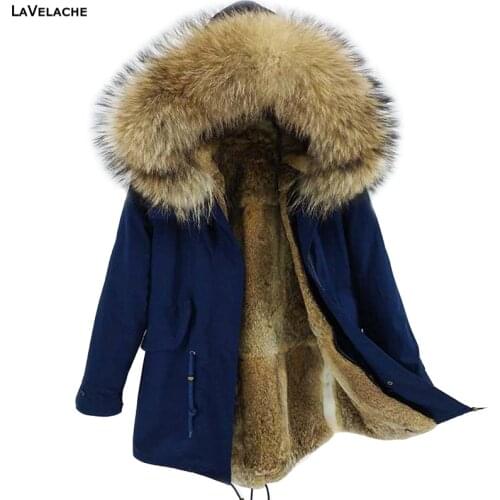 LaVelache Women Parka Winter Jacket Real Rabbit Fur Coat Long Waterproof Big Plus Size Natural fox Fur Collar Streetwear