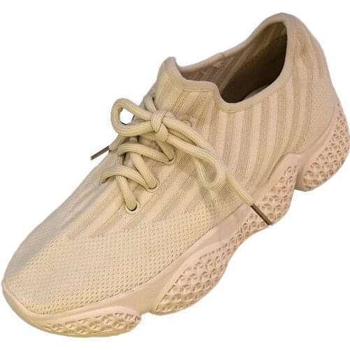 Women Korea Mesh Sneakers Shoes 2019 Spring New Round Head Knit Breathable Low To Help Tie Muffin Bottom Casual Sneakers Shoes