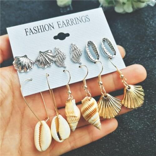 Fashion Cowrie Conch Shell Drop Earrings Set Mixed Geometric Starfish Earrings for Women Ocean Beach Jewelry Pendientes Brincos