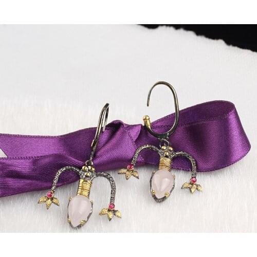 Women Earlobe Dangle & Drop Handmade Silver Gold Plated Rose Quartz Special Design Gift Earrings