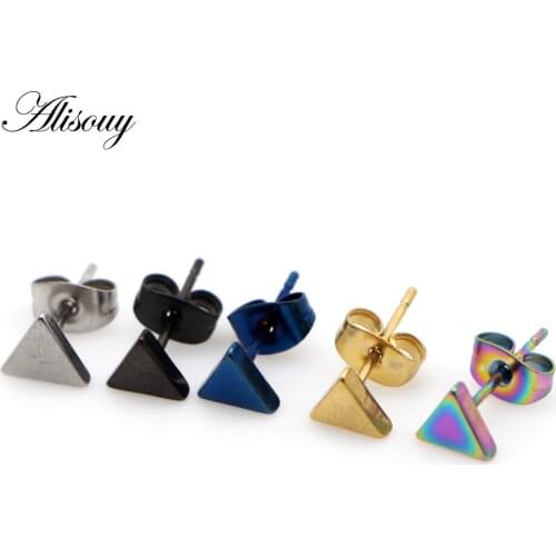 Alisouy 1 pair Punk Triangle Stainless/Titanium Steel Stud Earrings For Men and Women Gothic Street Pop Hip Hop Ear Jewelry