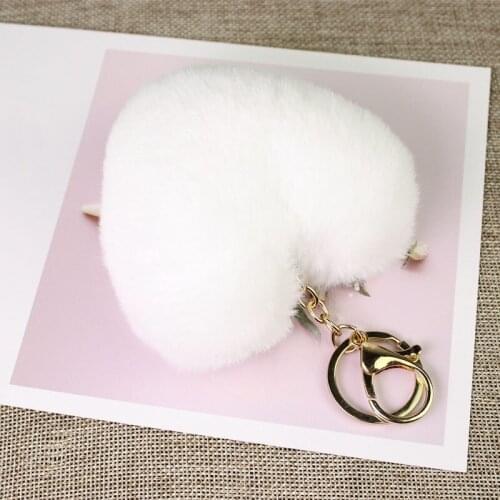 1Pc Faux Rabbit Fur Heart-Shaped Hair Ball Peach Heart Shape Pompoms Artificial DIY For Women Key Chains Bag Fashion Accessories
