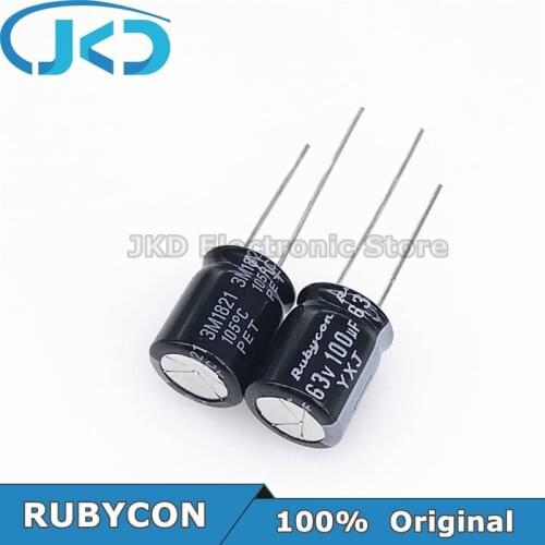 10pcs/20pcs RUBYCON 100UF 63V 10*12.5mm 100UF63V 63V100UF 10x12.5mm Aluminum Electrolytic Capacitor 100% Original