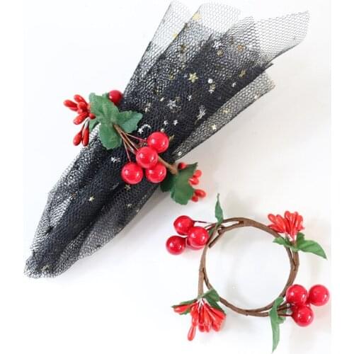 10pcs Simulation red berry Christmas wreath napkin ring European hotel towel ring Christmas decoration napkin ring