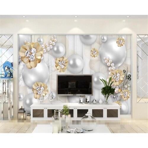 Beibehang Custom Wallpaper Murals 3D Living Room Bedroom TV Background Gold Diamond Flower Stereo Pearl Jewelry 3D wallpaper