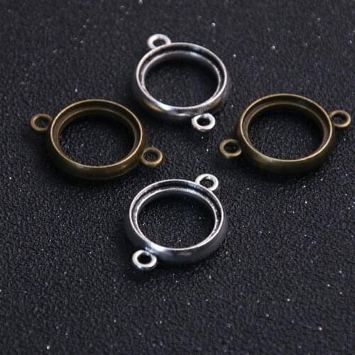6pcs/lot dia 18mm two color alloy Round double-faced hollow Cabochon Settings Pendant Jewelry Blanks Jewelry Connector 7B1170