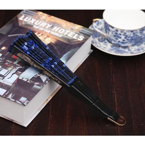 60pcs Plastic Embroidered Sequins Folding Flower Lace Fan Dance Hand Fans Party Wedding Decor Dancing Supplies Spanish Style