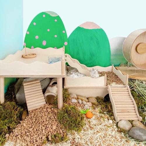Pet Hamster Small Animal Accessories Feeding Supplies Cages Toys House Hamster Platform Wooden Castle