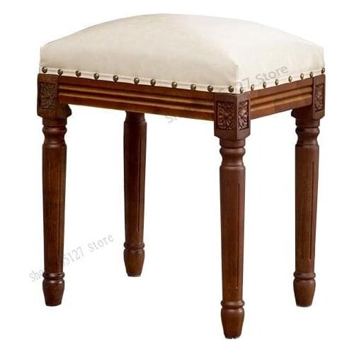 American Solid Wood Dining Side Small Square Stool Dining Table Small Bench Small Apartment Small Leather Stool Home Shoe Changi