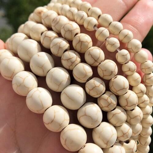 4-14mm Natural Stone White Howlite Beads Turquoises Round Loose Beads For Jewelry Making Findings Bracelet Necklace Supplies 15"
