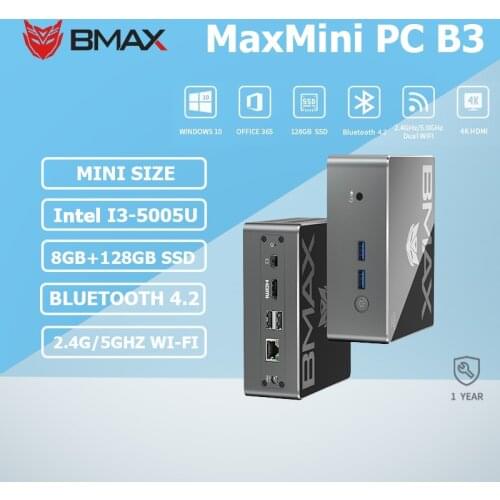 BMAX B3 Intel Core i3-5005U 8GB DDR3 128GB SSD Mini PC Dual Core 2.0GHz Desktop PC Multi-language BT4.2 Mini DP Mini Computer Pc