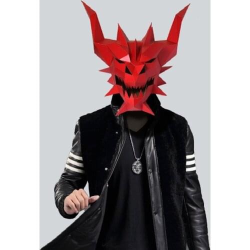 Paper Mask 3d Red Devil Ghost Monster Costume Cosplay DIY Paper Craft Model Mask Christmas Halloween Prom Party Gift