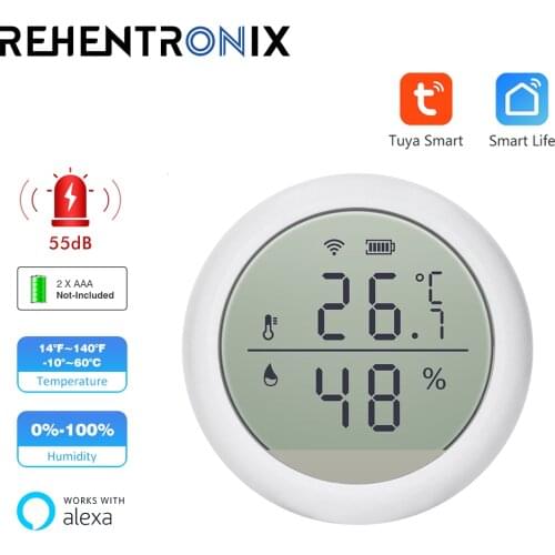Tuya Smart Life WIFI Temperature and Humidity Sensor Indoor Beep Alert Hygrometer Thermometer Detector Support Alexa Google Home