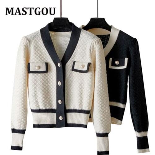 MASTGOU Noble Bukle Women Cardigan Sweater Single Breasted Female Jumper Top Autumn Winter Ladies Jacket Coat Y2K Clothing