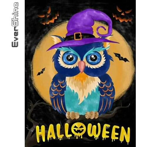 Evershine 5D DIY Diamond Painting Owl Cross Stitch Diamond Embroidery Halloween Animal Crafts Kit Mosaic Art Wall Decoration