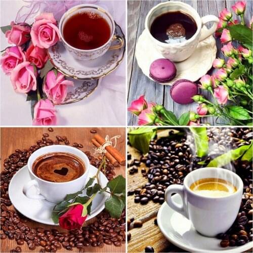 Evershine Diamond Painting With Square Stones Coffee Cup Diamond Embroidery Full Display Scenery Rhinestones Pictures Beadwork