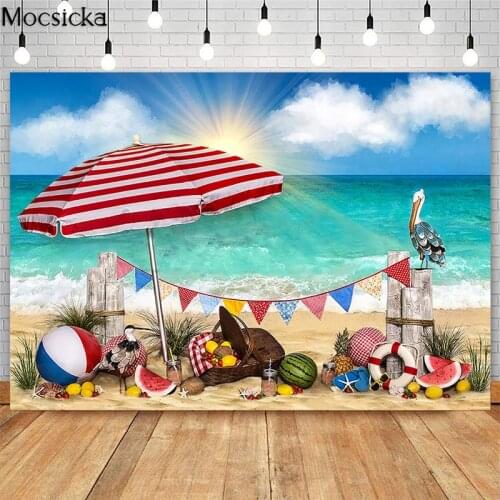 Summer Beach Vacation Photography Backdrops Picnic Fruit Decor Children Cake Smash Birthday Photocall Background Photo Studio