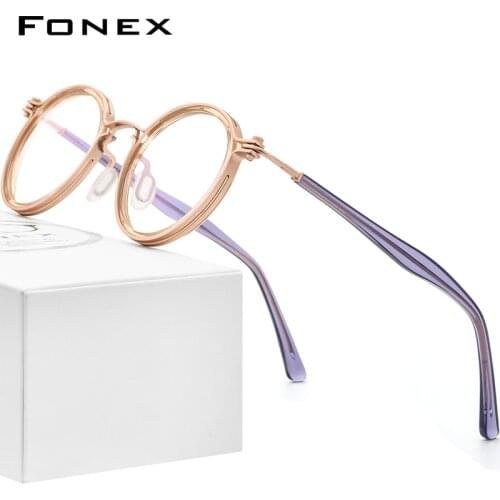 FONEX Alloy Glasses Men Retro Vintage Round Prescription Eyeglasses Frame 2021 New Women Optical Korean Screwless Eyewear F1024