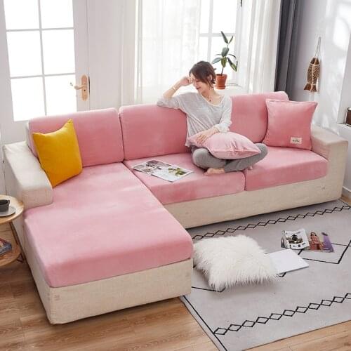 Polar Fleece Fabric Sofa Seat Cushion Cover Solid Colors Cushion Cover Big Elasticity Washable Removable Slipcovers For Home