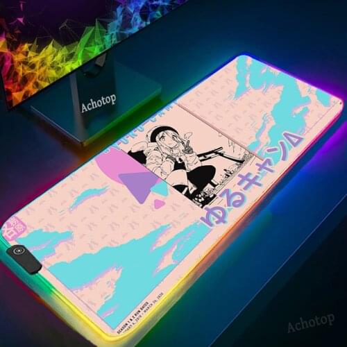 Yuru Anime Mouse Pad PC Gamer RGB Computer Laptop LED Keyboard Mouse Mat XXL Luminous Large Mousepad Keyboard Desk Mat PC Gamer