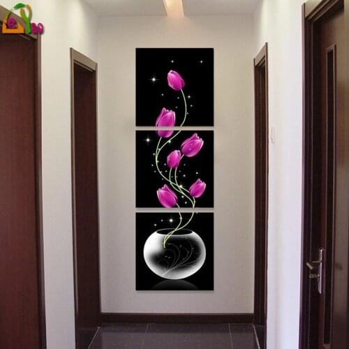 3Pcs 5d Diy Diamond Painting Vase Mosaic Cross Stitch Diamond Embroidery Flower Full Round Square Stones Home Decor Wall Art