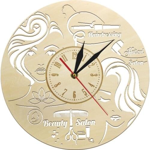 Hair Beauty Salon Stylist Barber Shop Watch Haircut Salon Hairdressing Wooden Decor Round Wall Clock Hairdresser Parlor Gift
