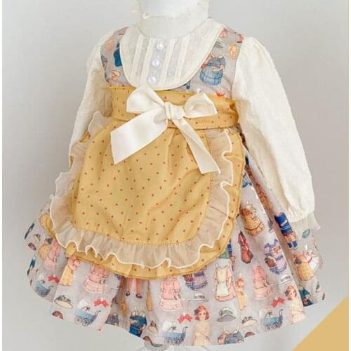 Baby Clothing Spanish Vintage Lolita Ball Gown Bow Print Palace Style Maid Princess dress Dress For Girls Easter