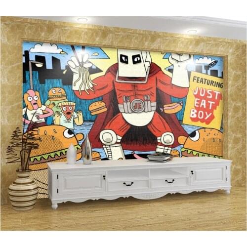 Custom photo 3d wallpaper Hand drawn burger robot pizza home decor background living room 3d wall murals wallpaper for wall 3 d
