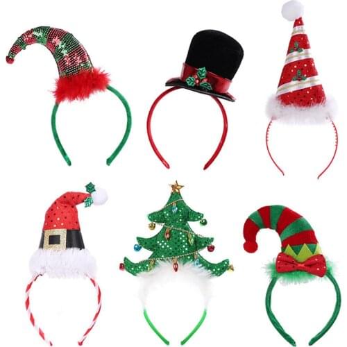 Girls Christmas Headbands Sequins Hairball Santa Christmas Tree Headband Hat Christmas Gift for Kids Xmas 2021 New Year Decor