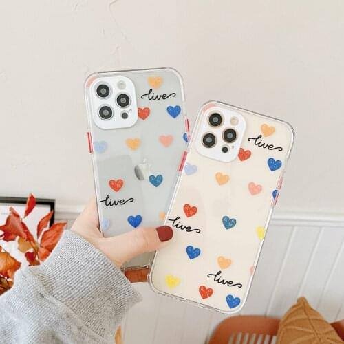 For iPhone 12 Case Cute Love Heart Phone Case For iPhone 11 Pro Max XR XS Max 7 8 Plus X Soft Shockproof Bumper TPU Clear Cover