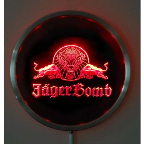 Rs-a0233 Jagermeister Jager Bomb Bull LED Neon Round Signs 25cm/ 10 Inch - Bar Sign with RGB Multi-Color Remote Wireless Control