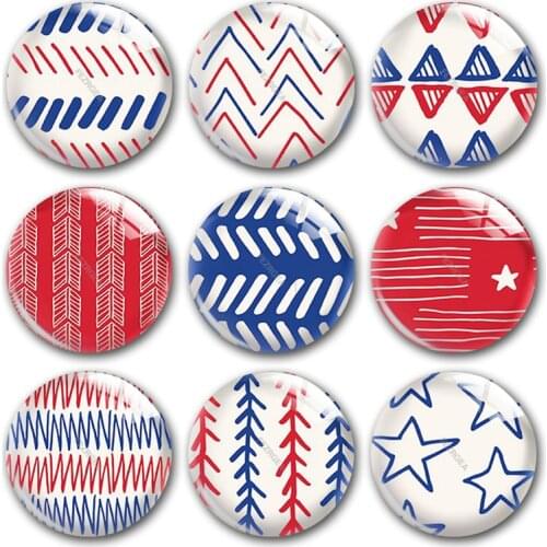 Handmade Blue Red July 4th Geometry Pattern Round Photo Glass Cabochons Demo Flat Back DIY Jewelry Making Findings Accessory