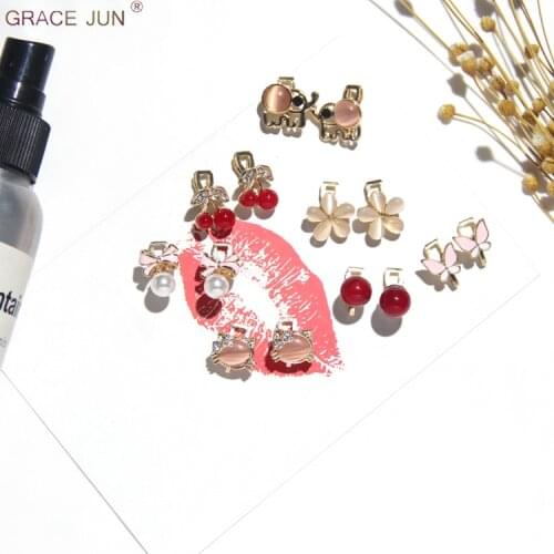 GRACE JUN Korea Style Cute Clip on Earrings No Pierced Earrings for Girls Party Prom Cartoon Animal Earrings Jewelry Not Allergy