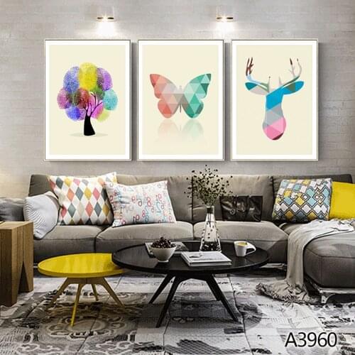 Modern Oil Painting Print on Canvas 3pcs Color Cartoon Animal Deer Modular Canvas Printing Wall Art Picture for Home Decor
