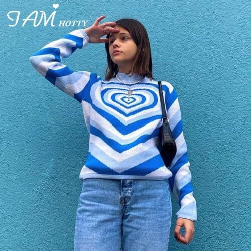 Heart Printed Pull Oversize Sweater Women Harajuku Crewneck Pullovers Long Sleeve Jumper Korean Fashion Sweetshirts New Iamhotty