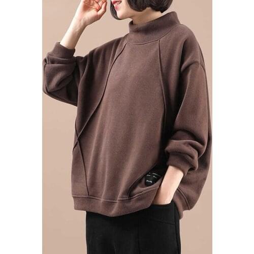 Hoodies Women No Hat Large Size Hoodie Korean Style Plus Velvet Thicker Patchwork Warm Turtleneck Casual Comfortable Sweatshirts