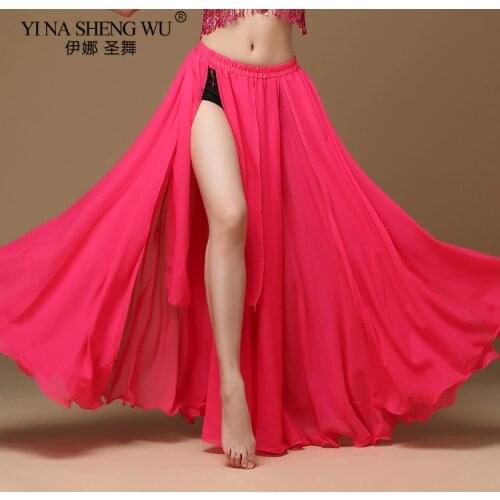 Performance Belly Dance Costume Skirt Side Slit Skirt 720 Degrees Sexy Women India Oriental BellyDance Skirt Dance Stage Clothes