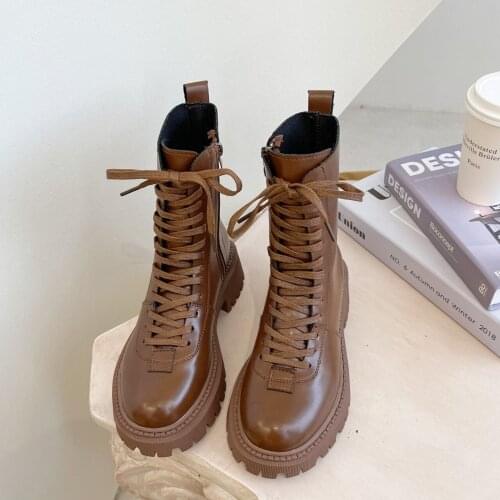 Womens Boots Autumn and Winter New Style PU Leather Martin Boots Solid Color Round Toe Square Heel Short Boots Womens Shoes